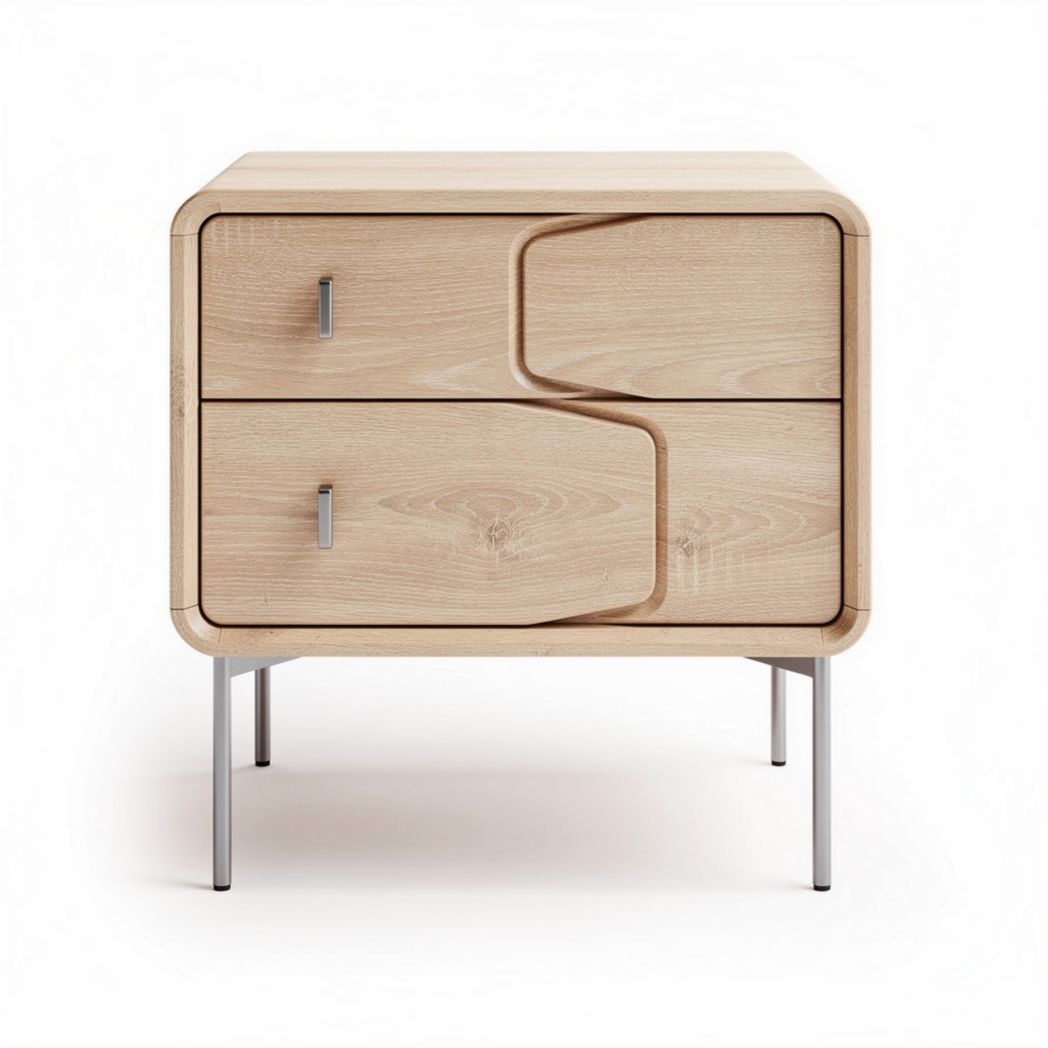Mesa de cabeceira com duas gavetas em madeira natural 50 x 40 x 45cm