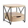 Mesa lateral quadrada em madeira com estrutura metálica e gaveta 45 x 45 x 55cm