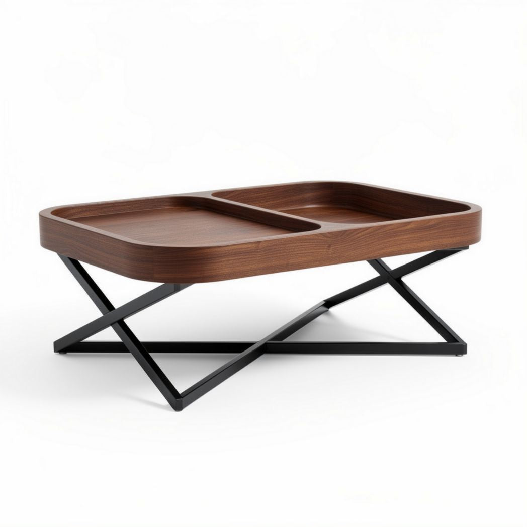 mesa de centro em madeira com design moderno e base em metal 80 x 50 x 30cm