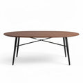 Mesa oval de madeira com estrutura metálica preta 150 x 80 x 75cm